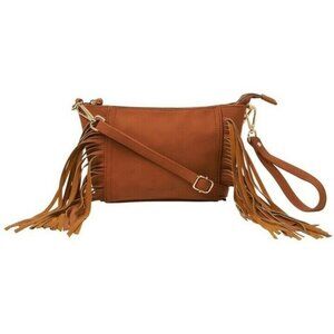 URBAN ORIGINALS Fringe Baby leather-suede women's crossbody bag + Dust bag TAN